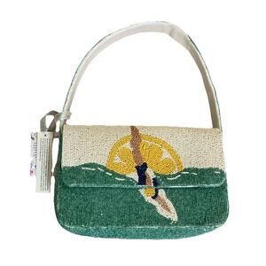 Viral Handcrafted In India Beach Sun Beaded Bag Purse New Aqua Ivory